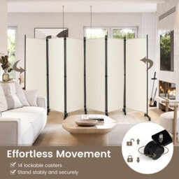 Costway 6-Panel Folding Room Divider 172Cm Rolling Privacy Screen W/ Lockable Wheels - thumbnail 8