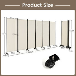 Costway 6-Panel Folding Room Divider 172Cm Rolling Privacy Screen W/ Lockable Wheels - thumbnail 2