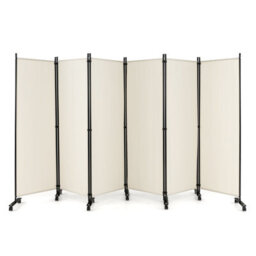 Costway 6-Panel Folding Room Divider 172Cm Rolling Privacy Screen W/ Lockable Wheels