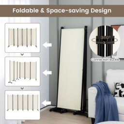 Costway 6-Panel Folding Room Divider 172Cm Rolling Privacy Screen W/ Lockable Wheels - thumbnail 7