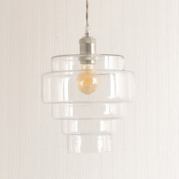 Valuelights Lane Clear Glass 5 Tier Shade Brushed Chrome Single Ceiling Pendant Light & Bulb - thumbnail 3