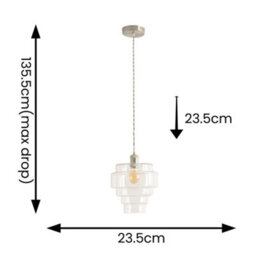 Valuelights Lane Clear Glass 5 Tier Shade Brushed Chrome Single Ceiling Pendant Light & Bulb - thumbnail 6