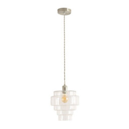 Valuelights Lane Clear Glass 5 Tier Shade Brushed Chrome Single Ceiling Pendant Light & Bulb - thumbnail 5