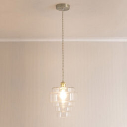 Valuelights Lane Clear Glass 5 Tier Shade Brushed Chrome Single Ceiling Pendant Light & Bulb - thumbnail 2