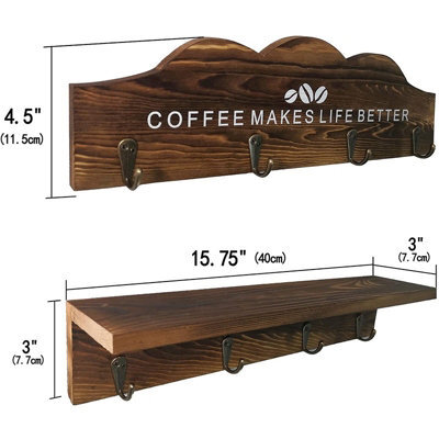Wooden Wall Hanging Rack Coffee Makes Life Better - (2Piece) - image 1