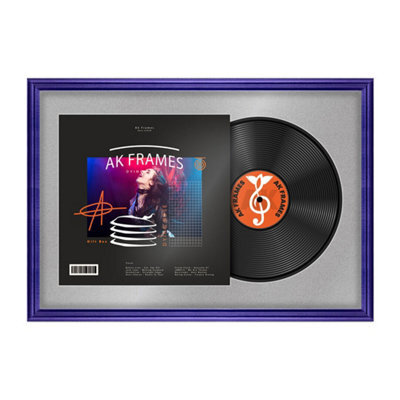 "AK Frames 25X17"" Purple Classic Vinyl Record Frame With Silver Mount For 12 Inch Lp Cover & Disc - Overlapped Design" - image 1