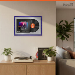 "AK Frames 25X17"" Purple Classic Vinyl Record Frame With Silver Mount For 12 Inch Lp Cover & Disc - Overlapped Design" - thumbnail 5