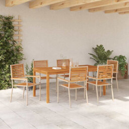 Berkfield Modern Garden Dining Set 7 Pcs Beige Poly Rattan - thumbnail 4