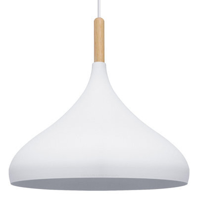 Long Life Lamps Company Vintage Retro White Metal Ceiling Pendant Light Wood Fitting M0109 - image 1