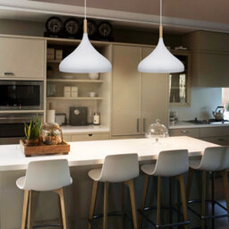 Long Life Lamps Company Vintage Retro White Metal Ceiling Pendant Light Wood Fitting M0109 - thumbnail 7