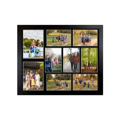 AK Frames 20X16 Black Sleek Multi Photo Frame With Black Mount - Holds 9 Apertures (2X) 7X5, (7X) 6X4 Photos - image 1