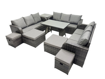 Fimous Garden Rattan Outdoor Furniture Set 13 Seater With 3 Seater Sofa 4 Stools Side Table Dark Grey - image 1