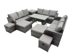 Fimous Garden Rattan Outdoor Furniture Set 13 Seater With 3 Seater Sofa 4 Stools Side Table Dark Grey - thumbnail 1
