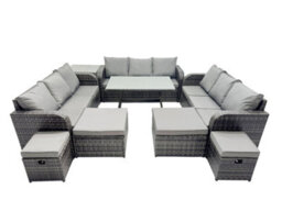 Fimous Garden Rattan Outdoor Furniture Set 13 Seater With 3 Seater Sofa 4 Stools Side Table Dark Grey - thumbnail 2