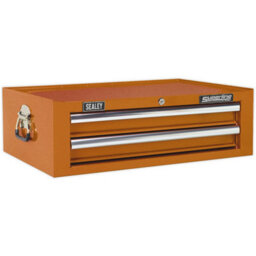 Orange 2 Drawer Mid-Box Tool Chest - Lockable Storage Cabinet 670X440X210mm - thumbnail 1