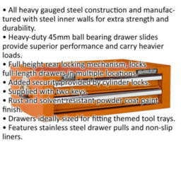 Orange 2 Drawer Mid-Box Tool Chest - Lockable Storage Cabinet 670X440X210mm - thumbnail 2