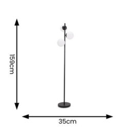 Valuelights Jas Black 3 Way Floor Lamp With White Frosted Glass Globe Shades - thumbnail 6