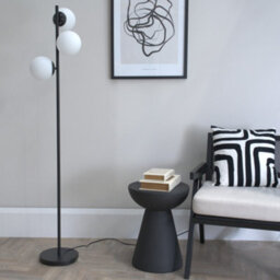 Valuelights Jas Black 3 Way Floor Lamp With White Frosted Glass Globe Shades - thumbnail 5