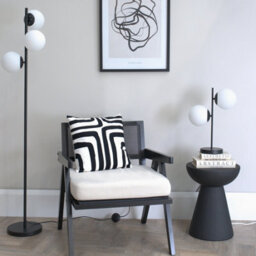 Valuelights Jas Black 3 Way Floor Lamp With White Frosted Glass Globe Shades - thumbnail 3