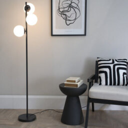 Valuelights Jas Black 3 Way Floor Lamp With White Frosted Glass Globe Shades