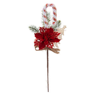 Poinsettia Candy Cane Pick Christmas Decoration Ornament X 1 30Cm Red - image 1