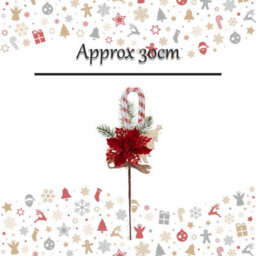 Poinsettia Candy Cane Pick Christmas Decoration Ornament X 1 30Cm Red - thumbnail 2