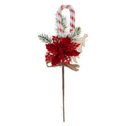 Poinsettia Candy Cane Pick Christmas Decoration Ornament X 1 30Cm Red - thumbnail 1