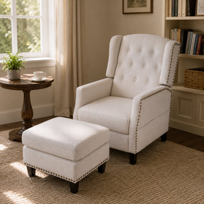 Darphe White Modern Pushback Recliner Chair With Footstool - image 1