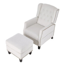 Darphe White Modern Pushback Recliner Chair With Footstool - thumbnail 2