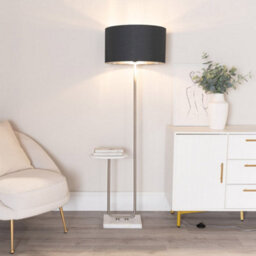 Valuelights Tavel Chrome Floor Lamp With Table And Black With Chrome Inner Lamp Shade