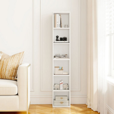 Levede Slim Wooden Bookcase White Storage Shelf Organizer For Home Office - image 1