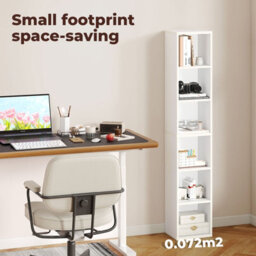 Levede Slim Wooden Bookcase White Storage Shelf Organizer For Home Office - thumbnail 6
