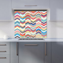 Warren Reed Designer Geometric Multi Colored Chevron Pattern Premium Glass Kitchen Splashback W600mm X H750mm - thumbnail 1
