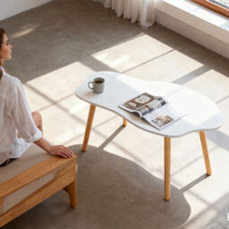 Cloud-Shaped Coffee Table Modern Living Room Centre Table With Natural Wood Legs - thumbnail 2