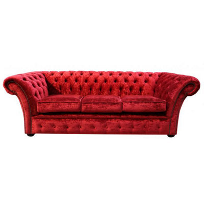 Chesterfield 3 Seater Modena Pillarbox Red Velvet Sofa In Balmoral Style - image 1