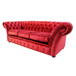 Chesterfield 3 Seater Modena Pillarbox Red Velvet Sofa In Balmoral Style - thumbnail 3