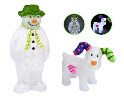 Snowtime The Snowman Snowdog Set Acrylic Figure Led Garden Outdoor Christmas Decoration