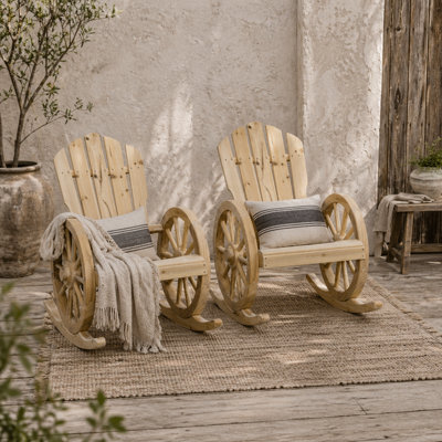 Wyld Haus Bamo Set Of 2 Natural Fir Wood Adirondack Rocking Chairs With Reclining Back - image 1