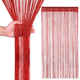 Neel Blue String Curtains Glitter Fringe Panel Fly Screen Doorway Tassel Curatin, 200Cm X 90Cm - Red - thumbnail 1