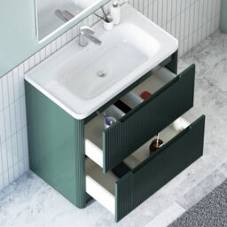 Royal Bathrooms Avenza 800mm Fluted Floor Standing Vanity Unit Deep Moss Green 2 Drawer Storage Cabinet With Ceramic Basin - thumbnail 3