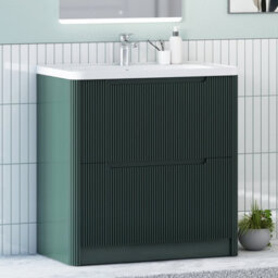 Royal Bathrooms Avenza 800mm Fluted Floor Standing Vanity Unit Deep Moss Green 2 Drawer Storage Cabinet With Ceramic Basin - thumbnail 6