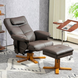 Homcom Massage Recliner Chair With Footstool And Hidden Storage, Dark Brown - thumbnail 1