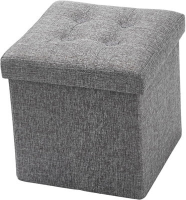 Home Luxe Interiors Luxurious Foldable Square Grey Linen Storage Box Seat Ottoman - image 1
