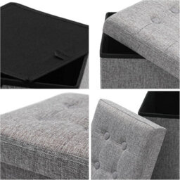 Home Luxe Interiors Luxurious Foldable Square Grey Linen Storage Box Seat Ottoman - thumbnail 2