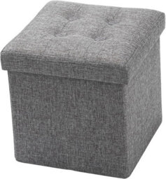 Home Luxe Interiors Luxurious Foldable Square Grey Linen Storage Box Seat Ottoman - thumbnail 1