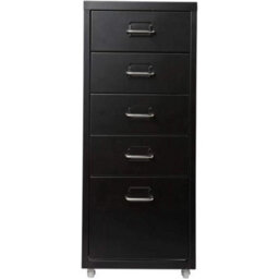 Filing Cabinet On Wheels 5 Drawer Metal Storage Unit Office Drawer Black - thumbnail 1