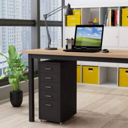 Filing Cabinet On Wheels 5 Drawer Metal Storage Unit Office Drawer Black - thumbnail 4