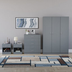 Lassic Vida Designs Riano 4 Piece Bedroom Set (1 Drawer Bedside Chest, 5 Drawer Chest, 3 Door Wardrobe), Grey - thumbnail 7