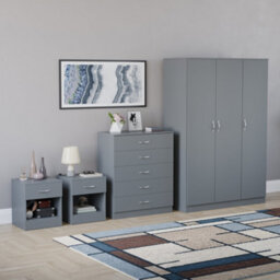 Lassic Vida Designs Riano 4 Piece Bedroom Set (1 Drawer Bedside Chest, 5 Drawer Chest, 3 Door Wardrobe), Grey - thumbnail 6