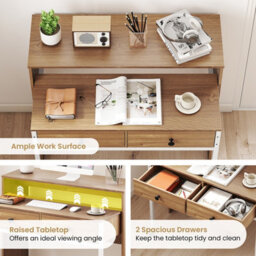 Gainoom Extendable Natural Computer Desk Convertible Home Office Desk W/ Drawers - thumbnail 8